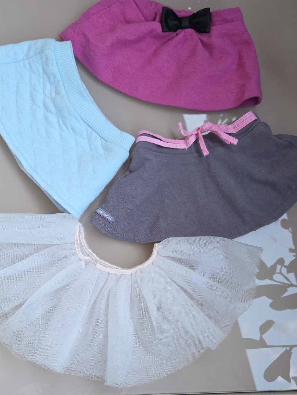 American Girl Doll Skirt Set in Hot Pink, Light Blue, Gray, and Cream (4pcs)